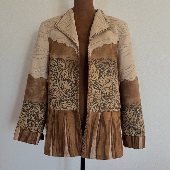 Coldwater Creek Jackets & Blazers - Coldwater Creek Women Size 12 Multi MixedPrint Faux Suede Contrast Stitch Jacket